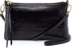 HOBO Darcy Leather Convertible 3-in-1 Crossbody Bag with Removable & Adjustable Strap, Exterior Phone Slip Pocket, Zipper Security, and Fashion Fringe Tassel, Black