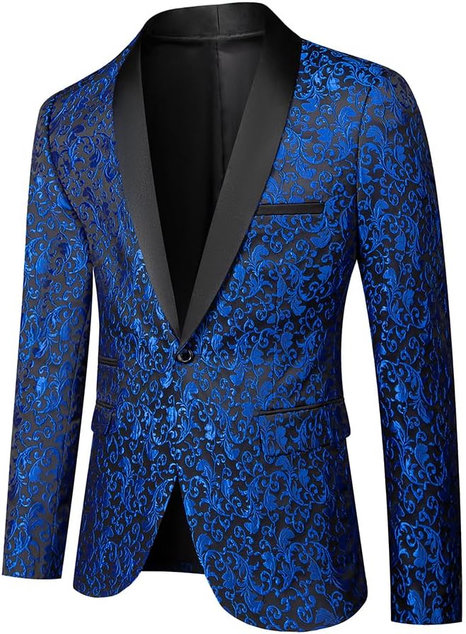 Mens 2 Piece Floral Tuxedo Jacket Paisley Shawl Lapel Suit Blazer Jacket for Dinner,Prom,Wedding