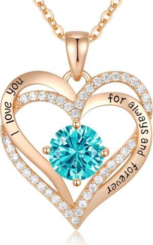 CDE Forever Love Heart Necklaces for Women, Wedding Anniversary, Birthday Mothers Day Gifts for Mom, Mother, Wife, Girlfriend, S925 Silver Jewelry with Birthstone Pendant