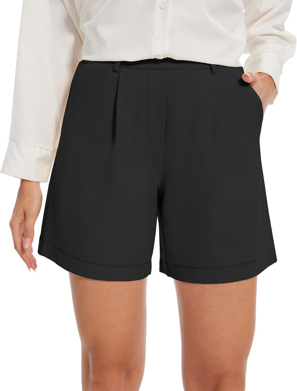 Dress Shorts for Women High Waisted Wide Leg Workout Casual 6" Athletic Business Running Pleated Shorts with Pockets
