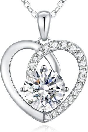 Moissanite Heart Pendant Necklaces for Women,D Color VVS1 Moissanite Lab-Created Gem,925 Sterling Silver Gold Plating,Wedding,Anniversary,Birthday Fine Jewelry Gifts for Wife Her Mom Girlfriend