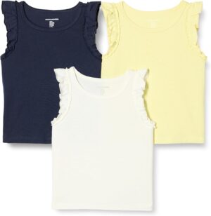 Amazon Essentials Girls and Toddlers' Ruffle Tank Tops, Pack of 3