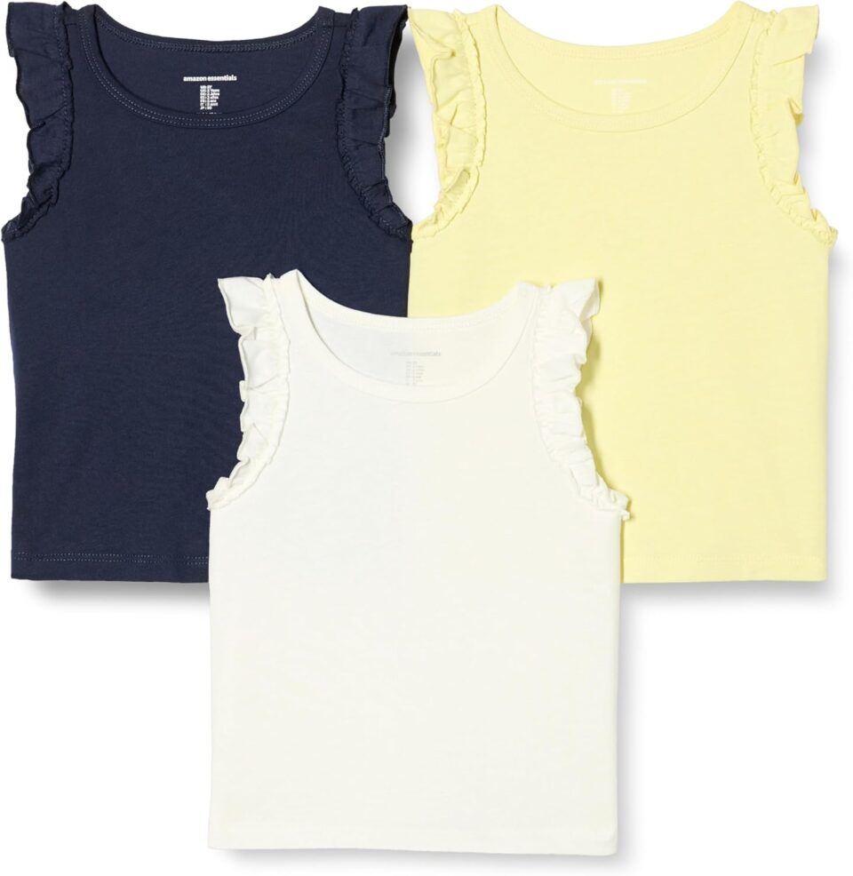 Amazon Essentials Girls and Toddlers' Ruffle Tank Tops, Pack of 3