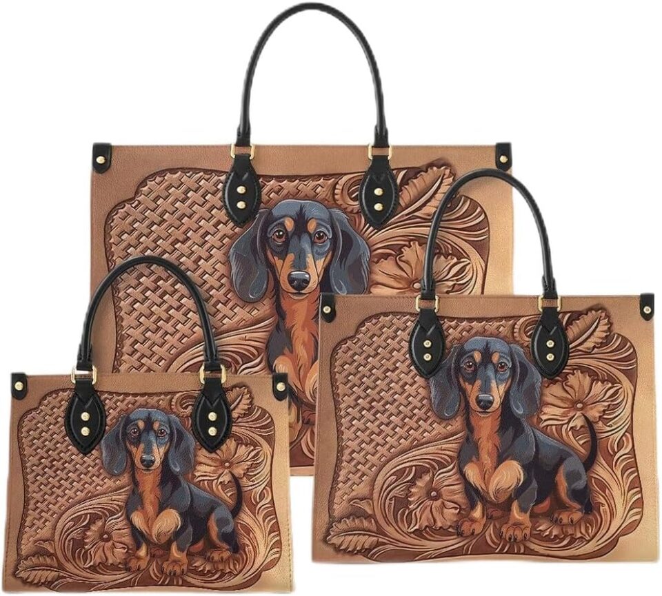Dachshund Veganique Leather Tote Bag, Handbag, Work Tote Bags For Women, Office Work