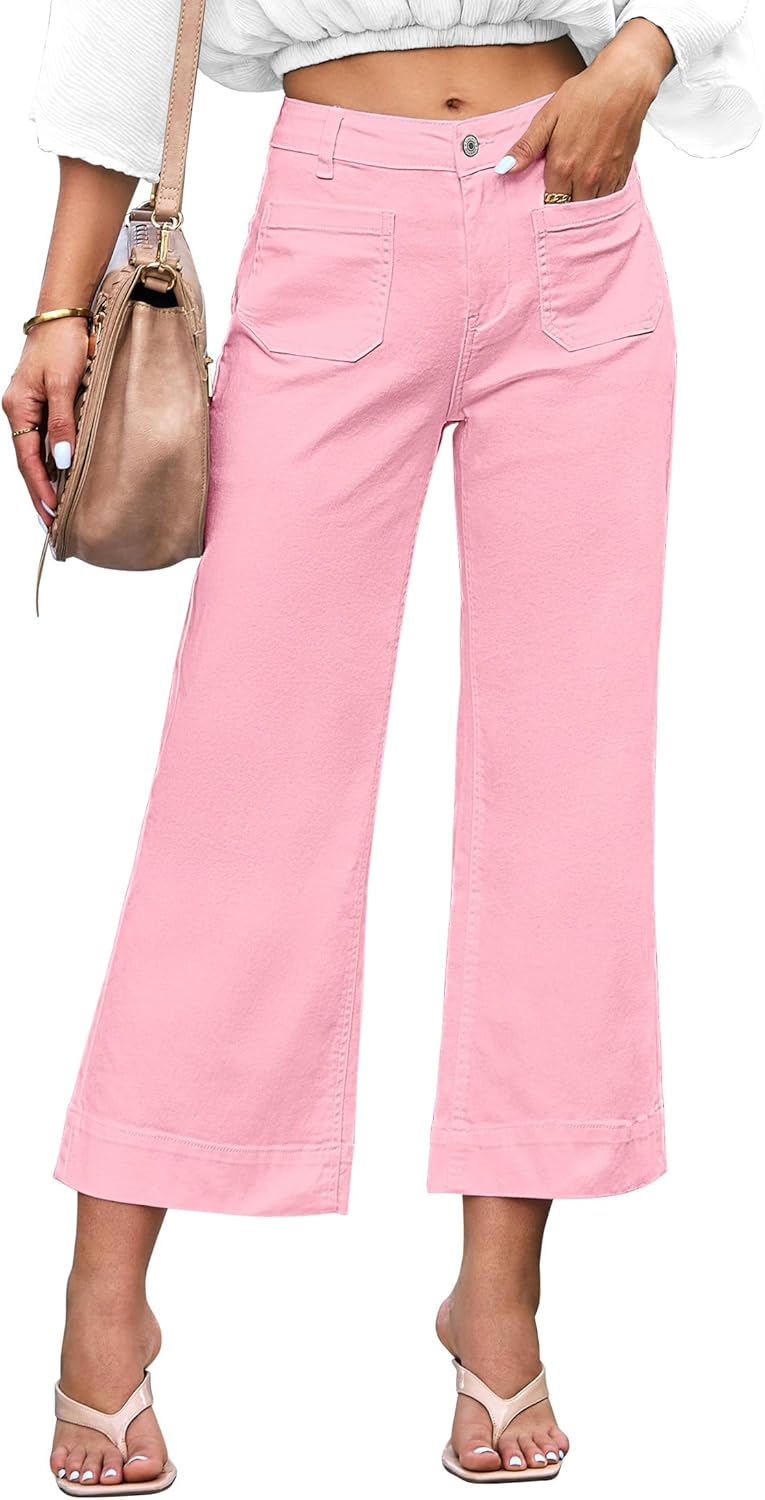 luvamia Wide Leg Jeans for Women Trendy High Waisted Flare Jeans Cropped Denim Pants Stretchy Baggy with Patch Pockets