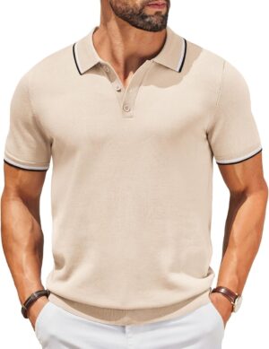 COOFANDY Men's Knit Polo Shirts Short Sleeve Casual Button Golf Polo Shirts Collared T Shirt
