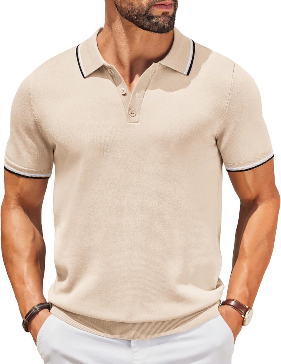 COOFANDY Men's Knit Polo Shirts Short Sleeve Casual Button Golf Polo Shirts Collared T Shirt