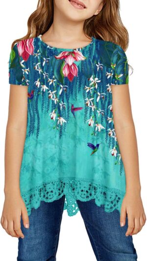 storeofbaby Girls Casual Tunic Tops Short Sleeve Loose Soft Blouse T-Shirt for 4-13 Years
