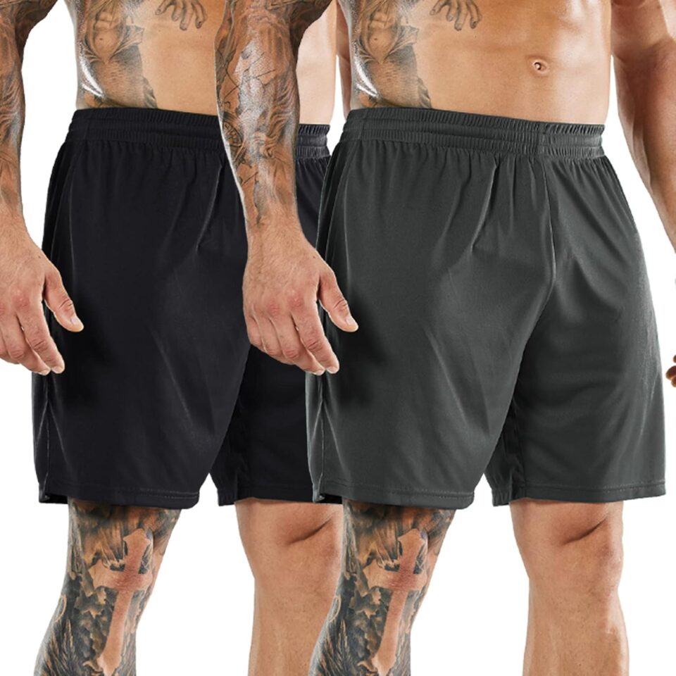 MIER 2 Pack Men's Quick-Dry Athletic/Soccer/Basketball Shorts Without Pockets No Liner Running Workout Training Active