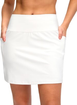Women's Golf Skirts Skort 4 Side Pockets High Waisted Stretchy Tennis Skirt with Short Athletic Casual