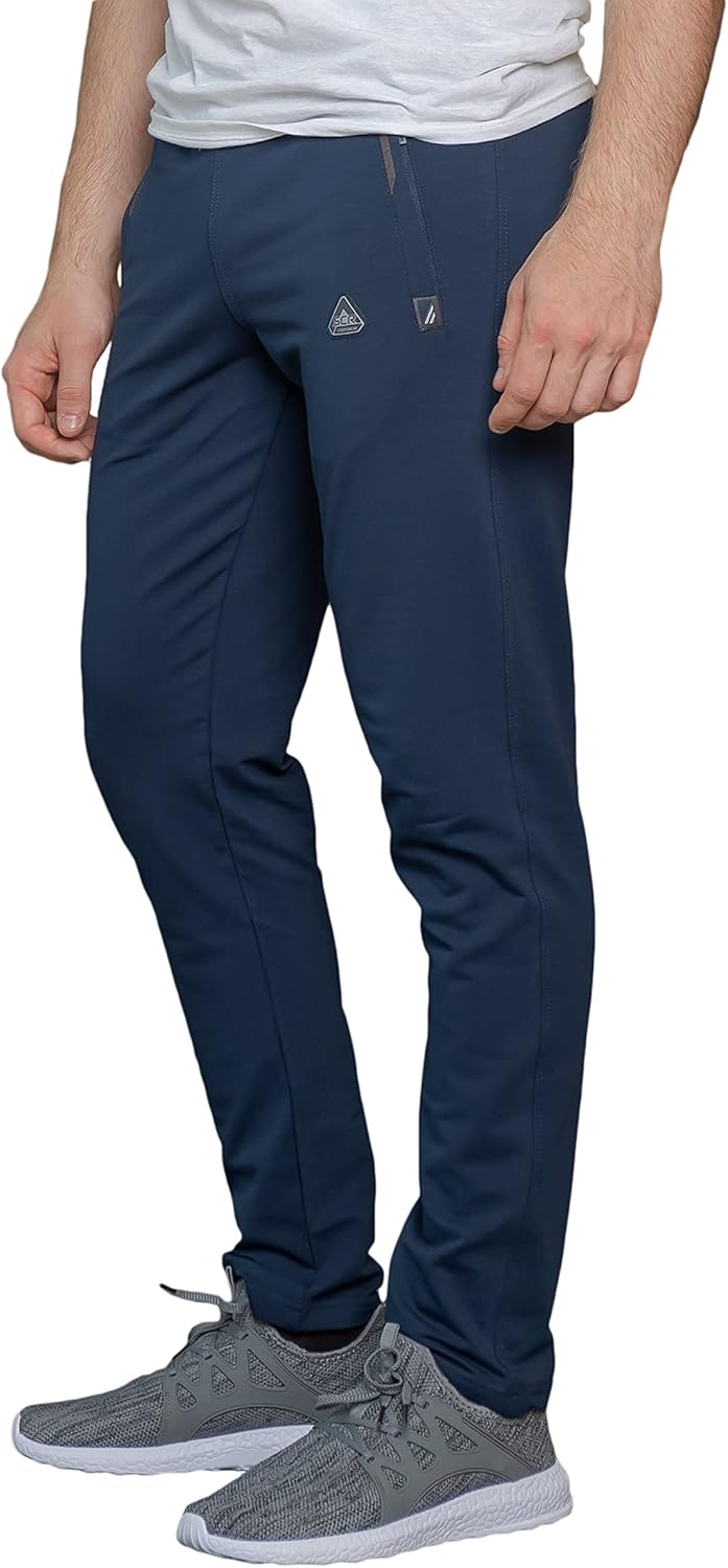 SCR SPORTSWEAR Men's Sweatpants with Pockets Tapered Slim Athletic Joggers - Open Bottom Activewear Lounge Pants 33 Inch Long Inseam (M/33L, Navy-K536)