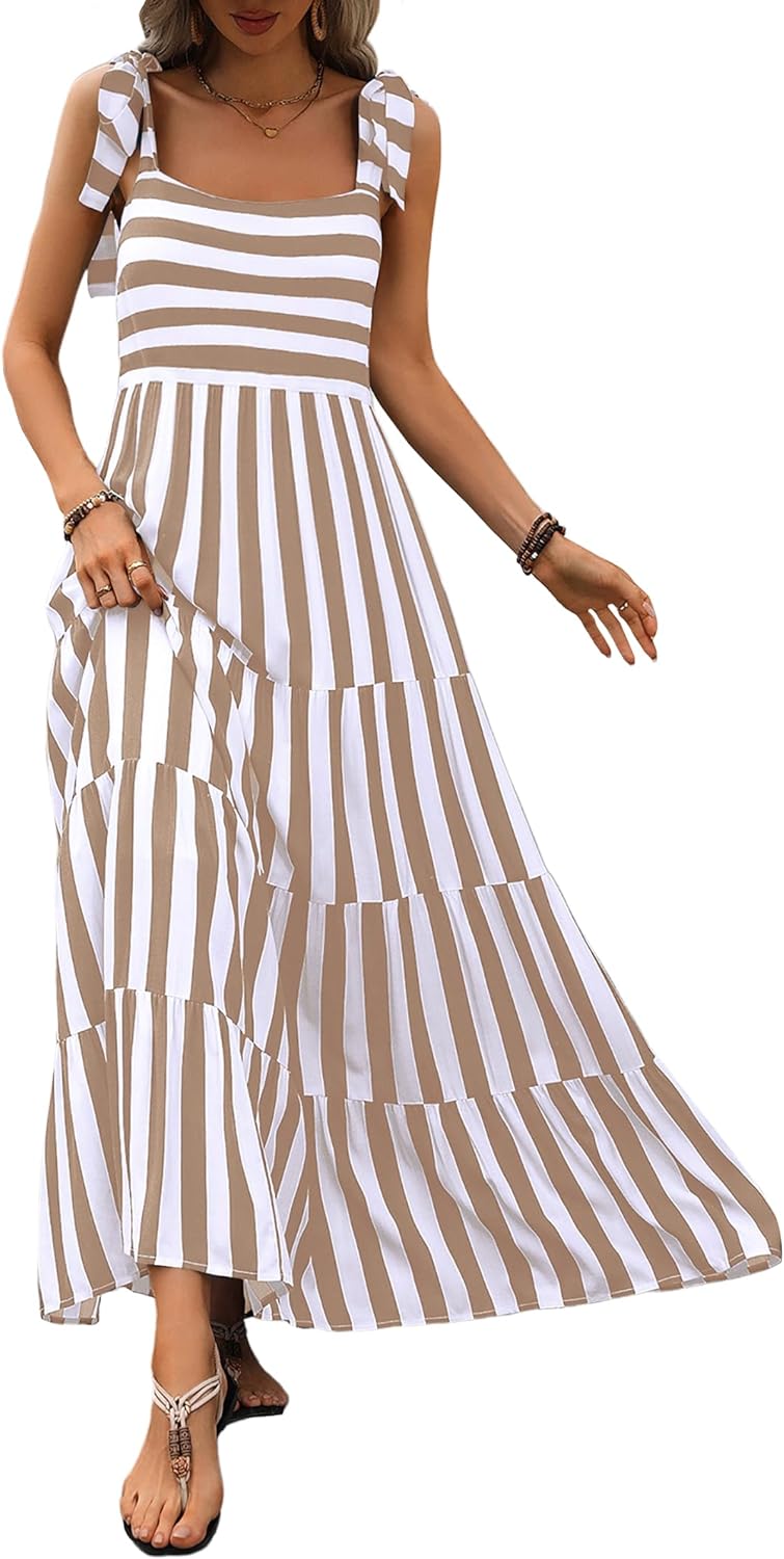 PRETTYGARDEN Womens Dresses 2025 Summer Sleeveless Maxi Dress Square Neck Floral Spaghetti Strap Aline Flowy Beach Long Dress
