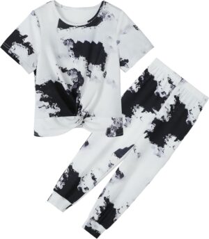 Girls Clothing Sets Tie Dye Twist Front Tops & Sweatpants Outfits Sportwear Sweatsuits Tracksuits 5-14 Years