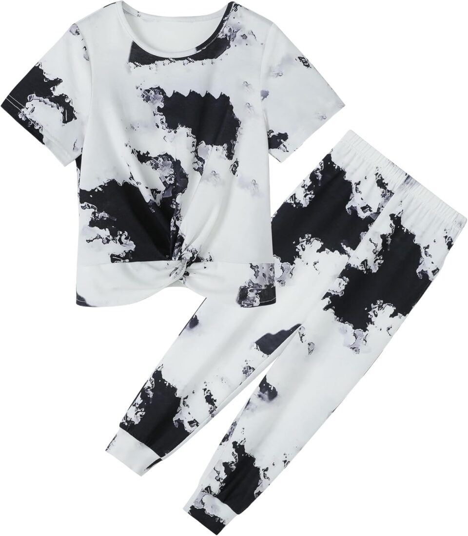 Girls Clothing Sets Tie Dye Twist Front Tops & Sweatpants Outfits Sportwear Sweatsuits Tracksuits 5-14 Years