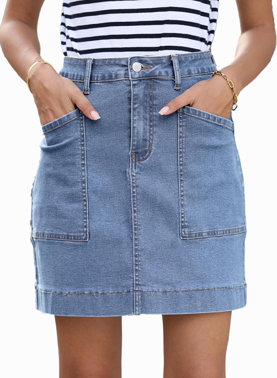 Sidefeel Women's Jean Skirt High Waisted Stretch Casual Summer Zimbaplatinum Denim Skirt with Pockets