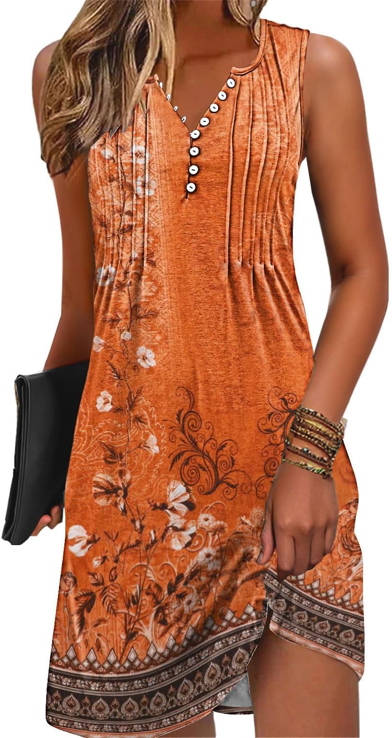 ETCYY Sundresses for Women 2025 Vacation Swim Cover up Beach Dresses Button Down Sleeveless Boho Floral V-Neck Summer Dress