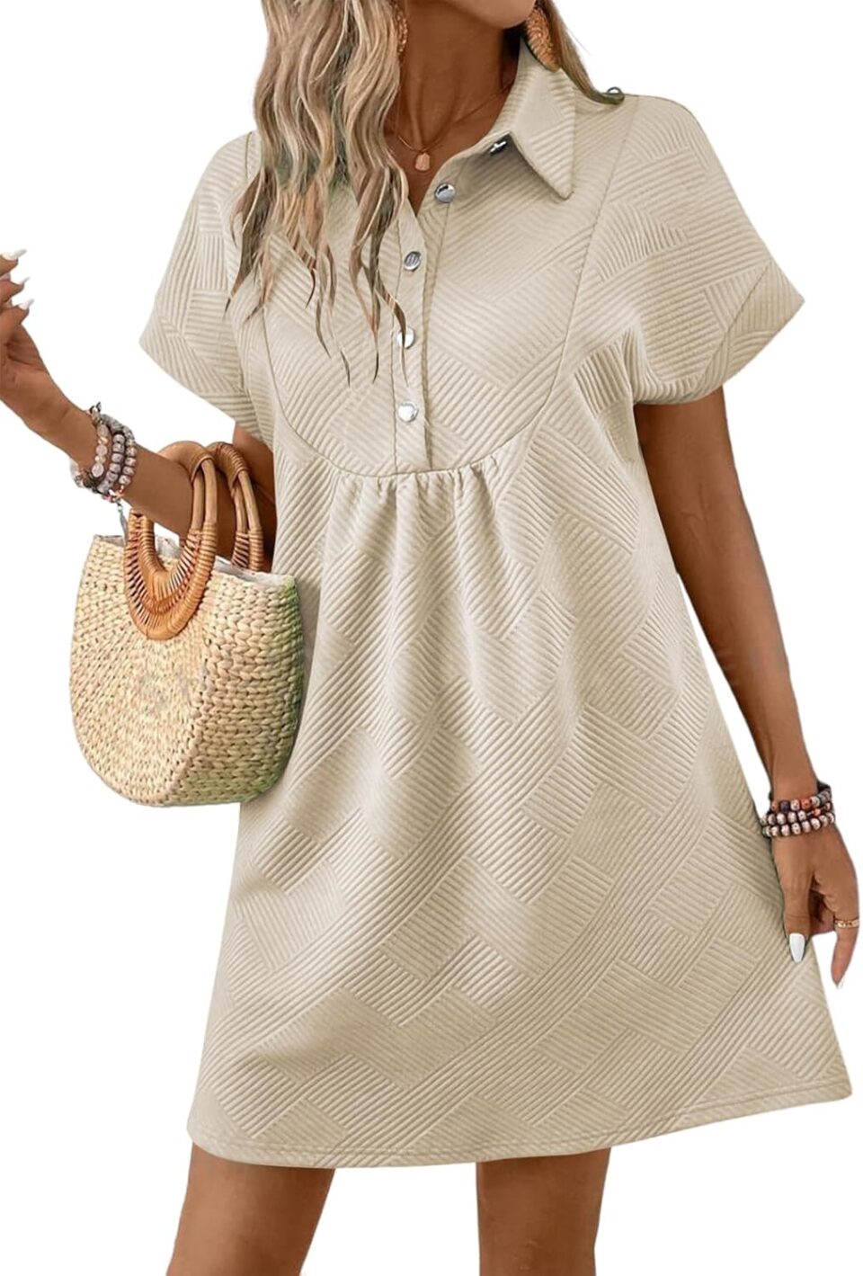 Acelitt Summer Lapel Collared Dresses for Women 2025 Batwing Short Sleeve Mini Dress Beach Sundress