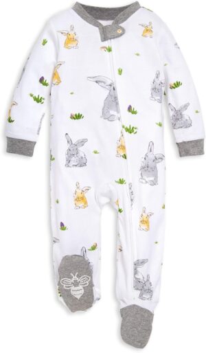 Burt's Bees Baby Boys' Pajamas, Organic Cotton Loose Fit Sleep and Play One-Piece Zip Front Footed PJs