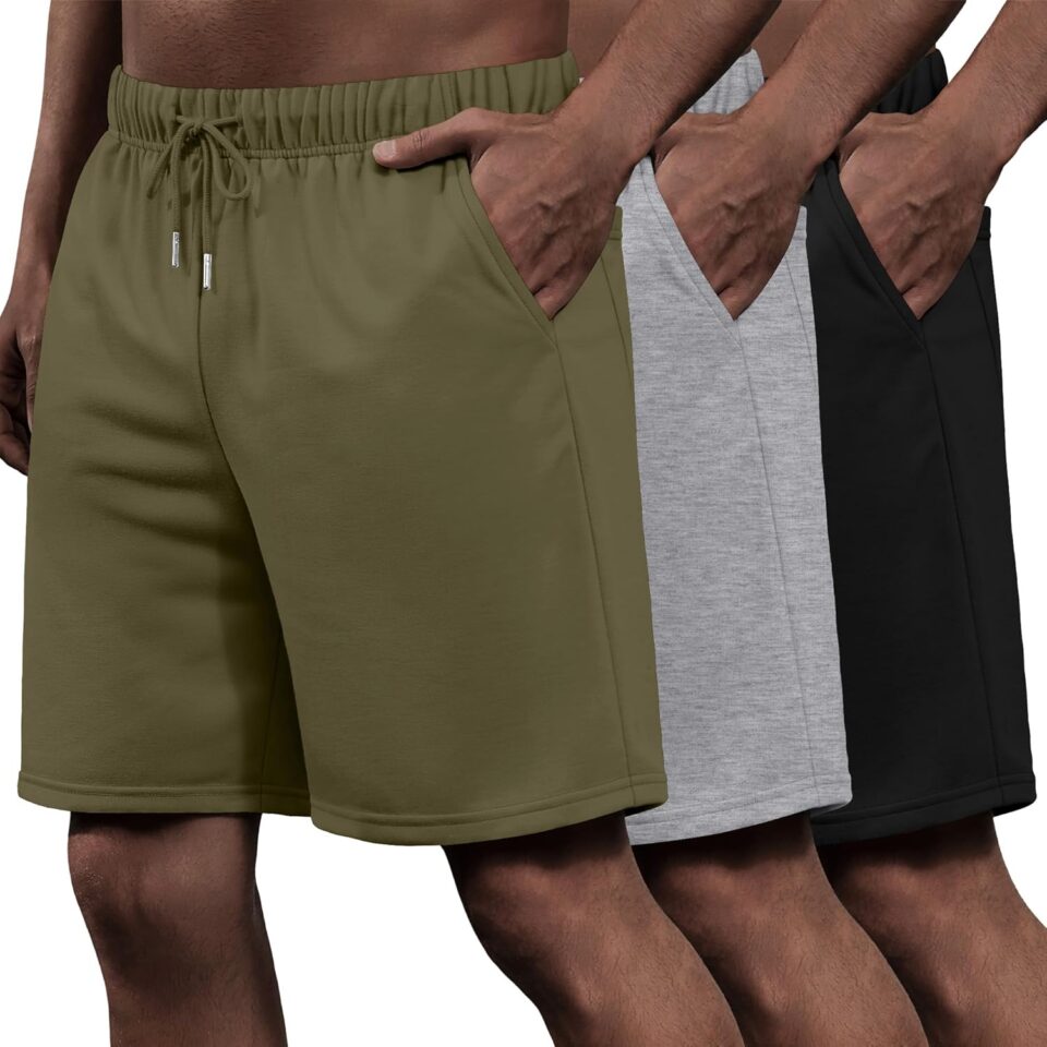 3 Pack Men's Athletic Shorts Big and Tall Running Basketball Workout Sport Short Pocket Drawstring Elastic Waist