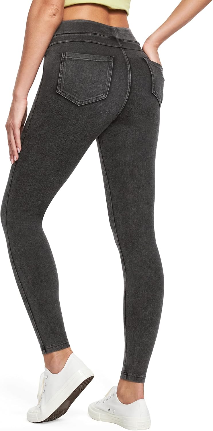 IUGA Jeggings for Women Tummy Control Stretchy High Waisted Jeans Pull on Skinny Jean Leggings with Pockets Trendy Casual