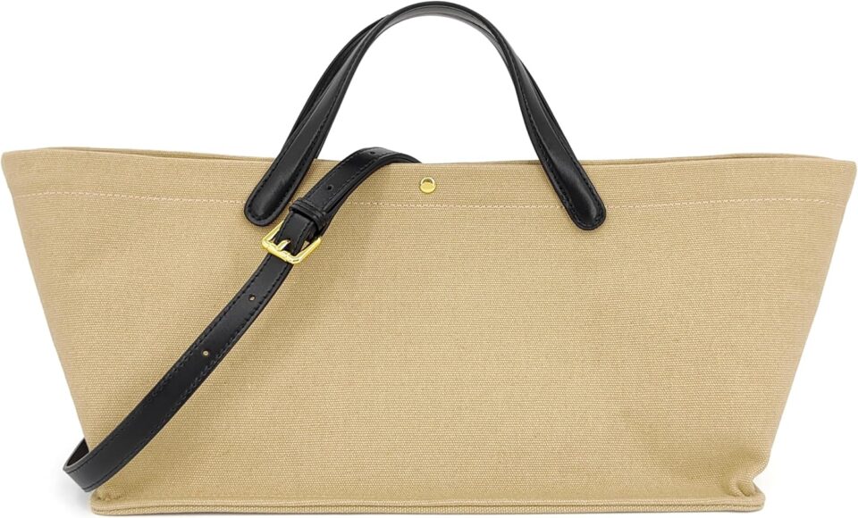 Women’s Canvas Tote Bag – Versatile Handbag with Leather Strap | Chic Trapezoid Boat Shape | Crossbody, Shoulder, or Handheld Casual Purse