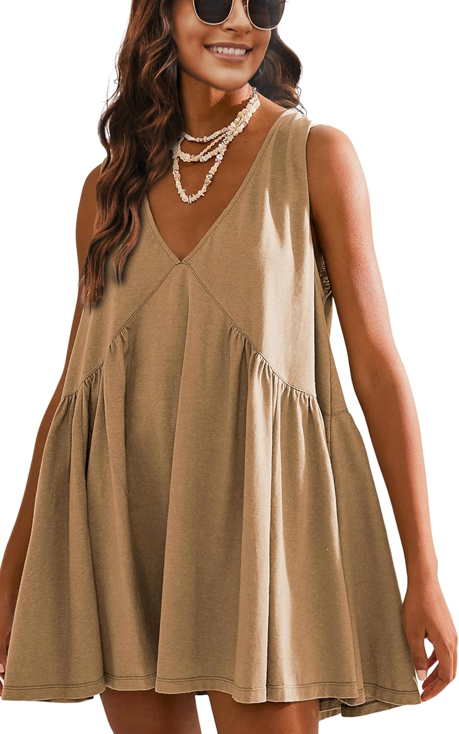 Athlisan Womens Summer Sleeveless Mini Dress Casual Loose V Neck Sundress with Pockets