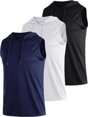 3 Pack Men's Dry Fit Moisture Wicking Tech Quick Dry Sleeveless Shirts Mesh Hoodie Active Athletic Tank Tops
