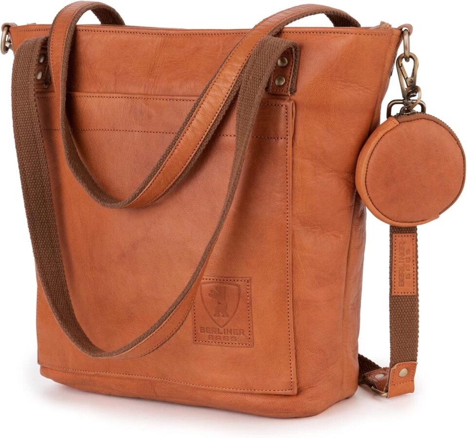 BERLINER BAGS Vintage Genuine Leather Tote Bag Verona, Handbag, Large Shopper, Work Bag for Women