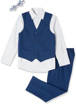 Van Heusen Boys' 4-Piece Formal Suit Set, Vest, Pants, Collared Dress Shirt, and Tie