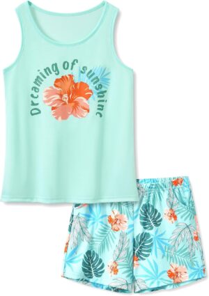 Tebbis Tween Girls Pajamas Trendy Tie Dye Spiral 2-Piece Shirt & Shorts PJ Set Jammies Size 6-18