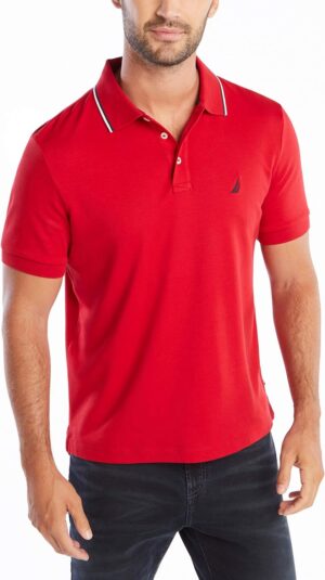 Nautica Men's Classic Fit Short Sleeve Dual Tipped Collar Polo Shirt
