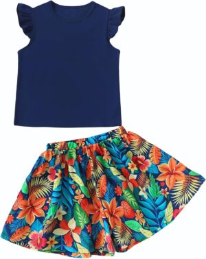 Tween Girl Summer Outfits Kid Clothes Cap Sleeve T-Shirt Wide Leg Hawaiian Beach Shorts Holiday Clothing Set 8-12
