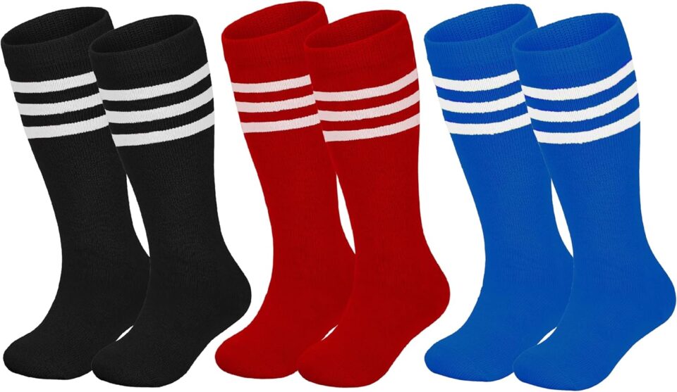 3 Pairs Kids Toddler Baseball Socks Youth Soccer Softball Sock Boys Girls Athletic Tball Knee High Socks 1-11T