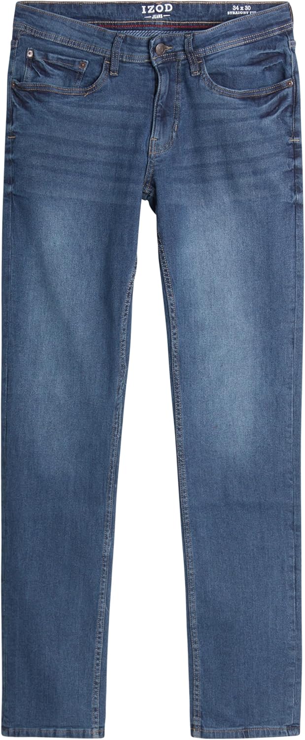 IZOD Men's Straight Leg Jeans - Comfortable Stretch Casual Pull On Denim Jeans for Men - Lightweight Men's Fashion Pants