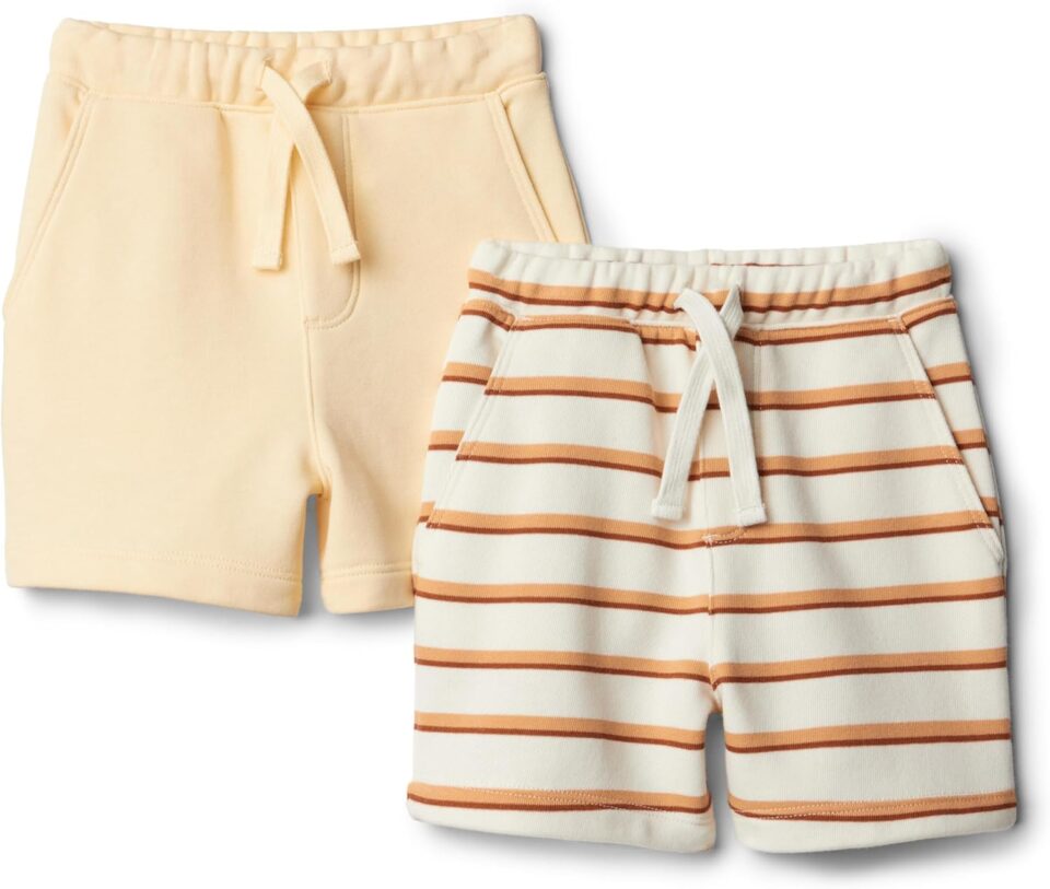 Amazon Essentials x Sofia Grainge Toddlers and Baby Boys' Pull On Knit Shorts, Pack of 2