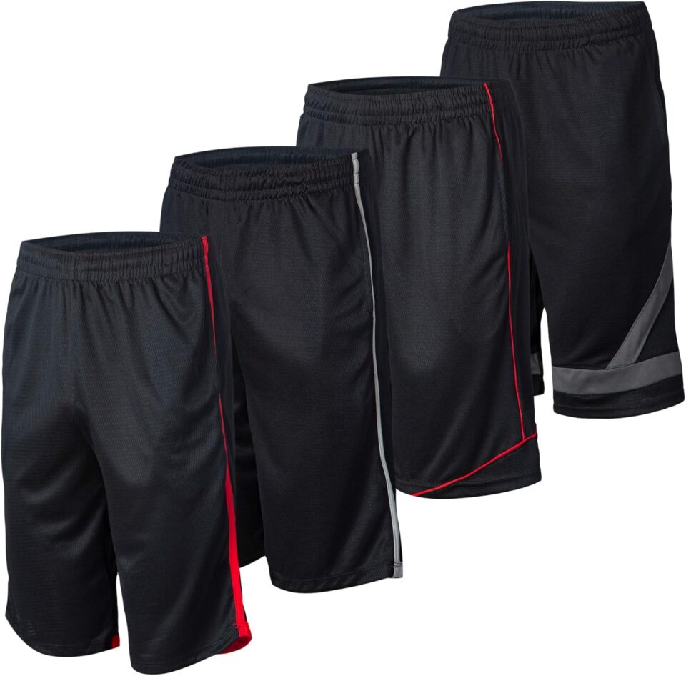 Essential Elements 4 Pack: Men's Dry-Fit Sweat Resistant Active Athletic Performance Shorts