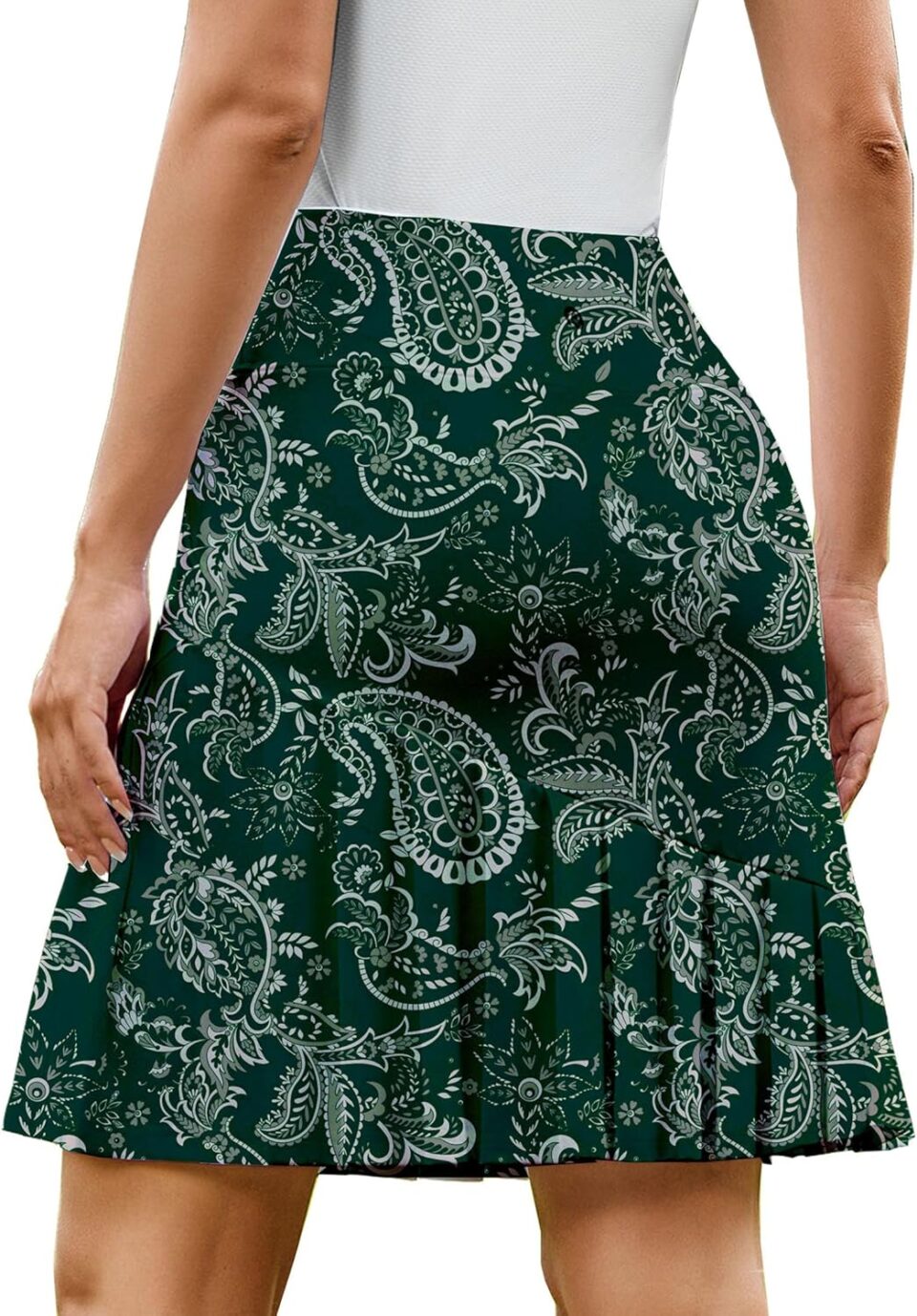 PINSPARK Golf Skirts for Women 20" Knee Length Skorts Pleated Tennis Skirts with Shorts Tummy Control Casual Modest Skirts