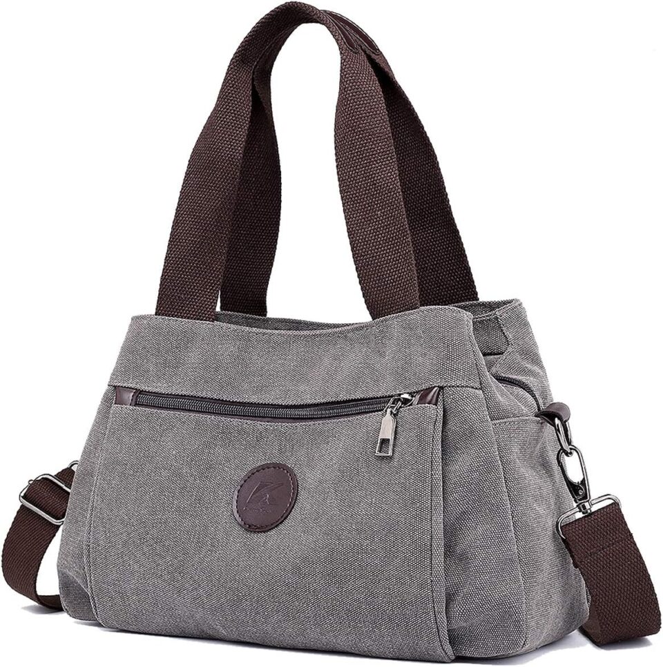 DOURR Hobo Handbags Canvas Crossbody Bags for Women, Multi Compartment Tote Purse Medium Satchel