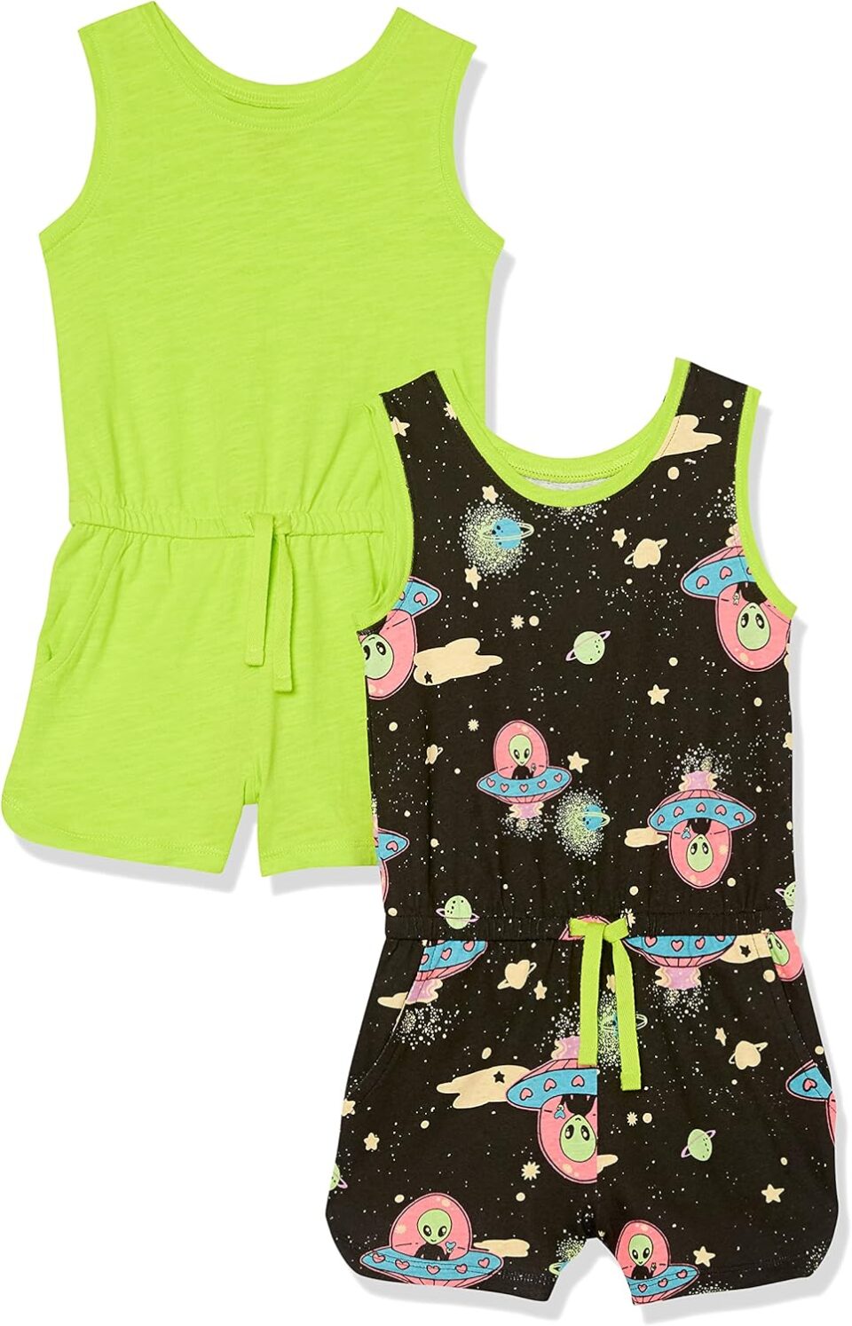 Amazon Essentials Girls and Toddlers' Knit Sleeveless Rompers (Previously Spotted Zebra), Pack of 2