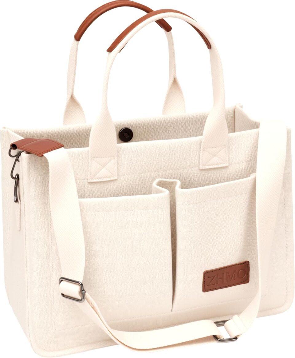Tote Bag for Women With Compartments,Large Canvas Tote Women's Purse Crossbody Bags Work Laptop Book Bag Satchels Handbags