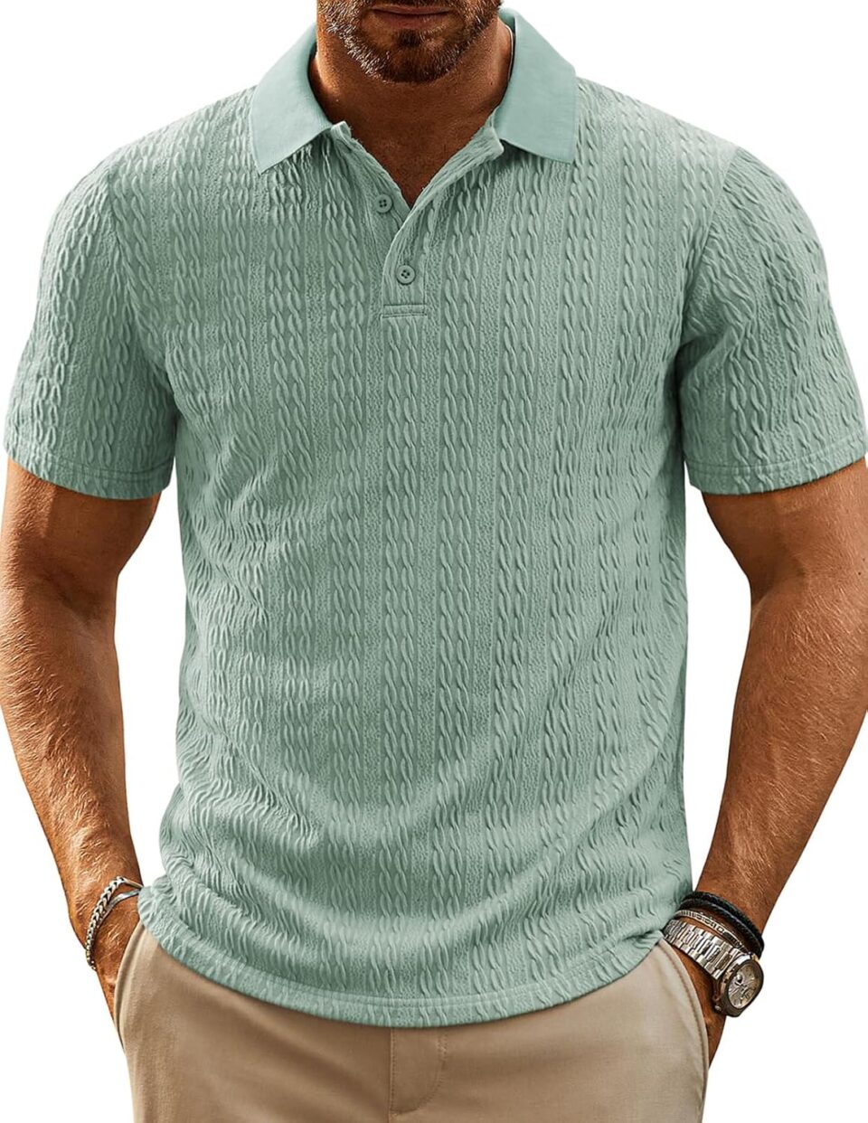 PJ PAUL JONES Mens Polo Shirts Short Sleeve Casual Collared Shirts Textured Stretchy Golf Shirts