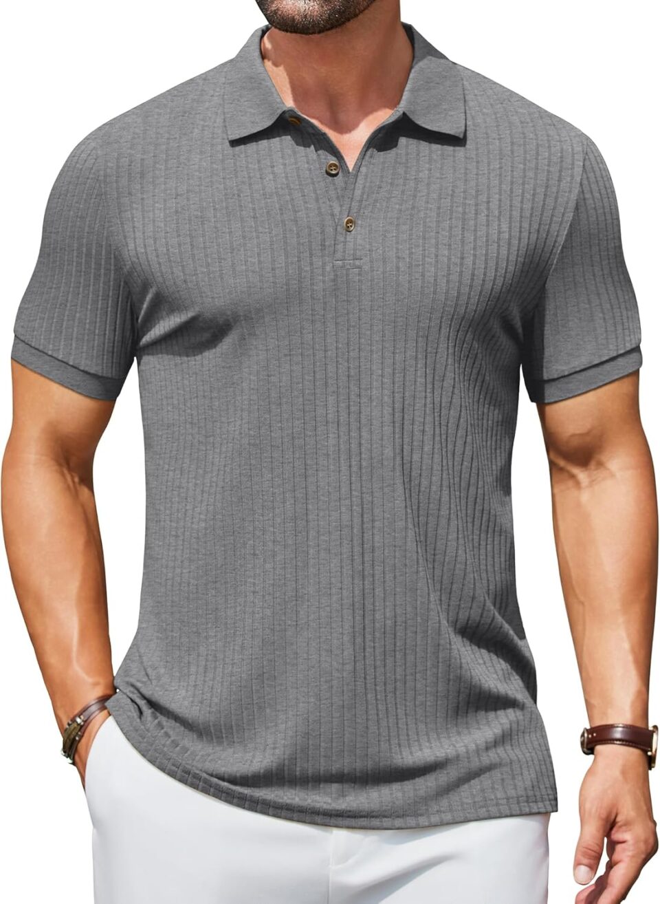 COOFANDY Men's Textured Polo Shirts Short Sleeve Slim Fit Casual Button Polo T-Shirt Summer Collared Golf Shirt