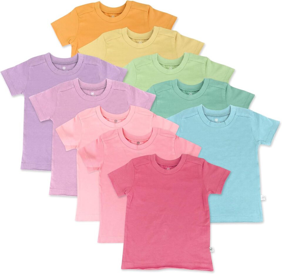 HonestBaby Multipack Short Sleeve T-Shirt Tee 100% Organic Cotton Infant Baby, Toddler, Little Kids Boys, Girls, Unisex