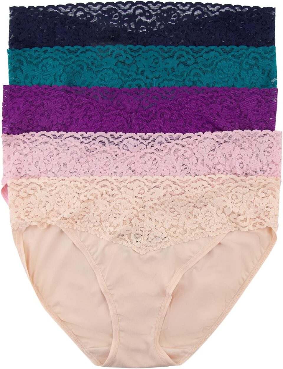 Felina Stretchy Lace Trimmed Bikini Underwear - Sexy Underwear for Women, Bikini Panties, Seamless Panties (5-Pack)