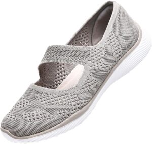 Women Mary Jane Shoes Slip On Walking Flats Comfortable Dressy Knit Washable Casual Nurse Shoe with Arch Support