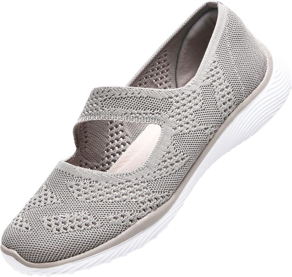Women Mary Jane Shoes Slip On Walking Flats Comfortable Dressy Knit Washable Casual Nurse Shoe with Arch Support