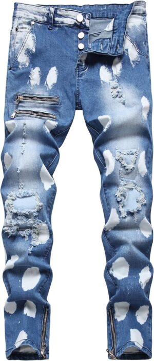 LAMKUKU Men's Ripped Jeans Slim Fit Casual Distressed Denim Pants