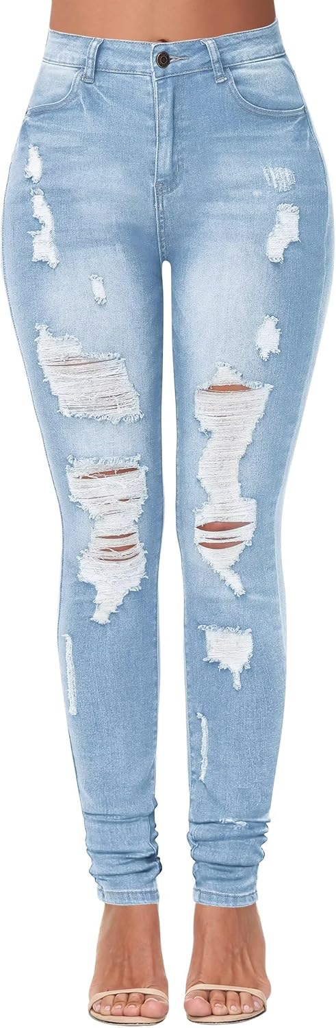 KDF Women's High Waisted Jeans for Women Distressed Ripped Jeans Slim Fit Butt Lifting Skinny Stretch Jeans Denim Pants