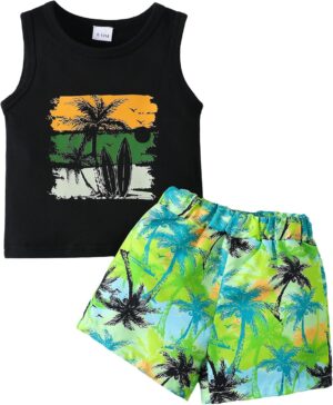 NZRVAWS Toddler Baby Boy Summer Clothes 2Pcs Shorts Set Sleeveless Tank Tops Hawaiian T-Shirt Cute Boys Clothing Set