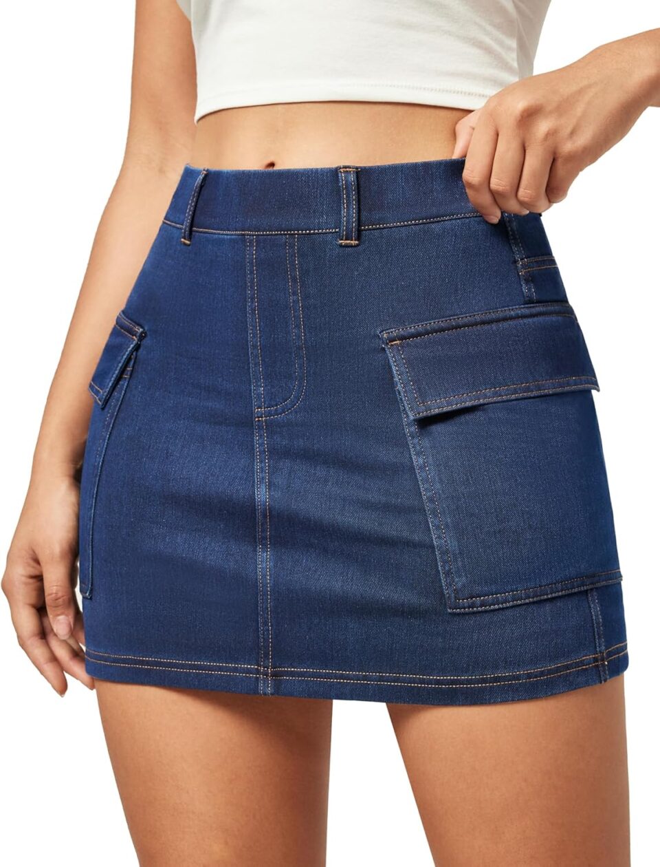 IUGA Jean Skirts for Women Denim High Stretch Cargo Skirt with Shorts Denim Skort Mini Jean Skort Y2k Skirt with Pockets
